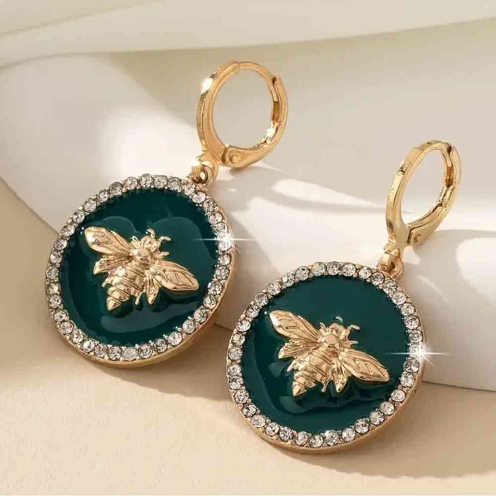Elegant Gold and Green Bee Earrings - Picture 2 of 2